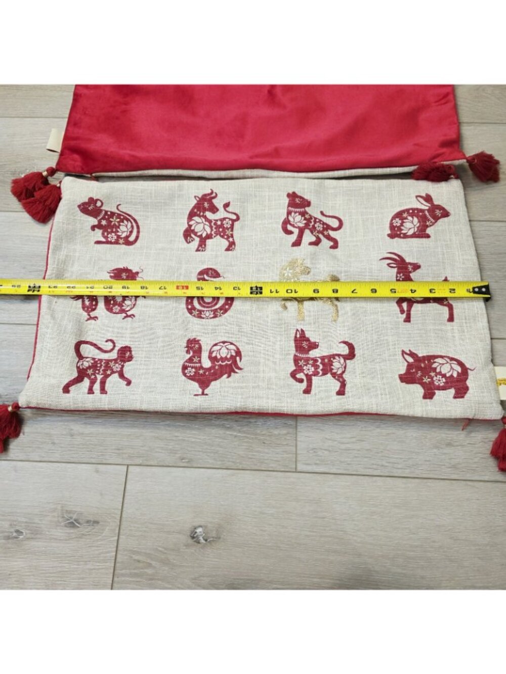2 Embroidered Chinese Zodiac Signs Theme Red Gold Throw Fringe Pillow Covers - Picture 8 of 9